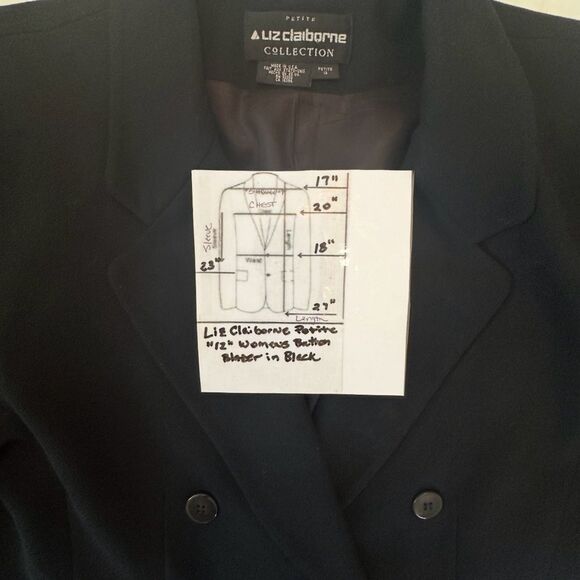 Liz Claiborne Vintage Black Double-Breasted 100% Wool Blazer Size 12P - Picture 8 of 8